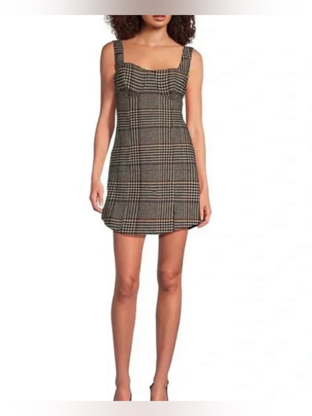 NWT Le'AL.X Wool Knit Glen Plaid Sweetheart Tank Strap Bustier Mini Dress Size M